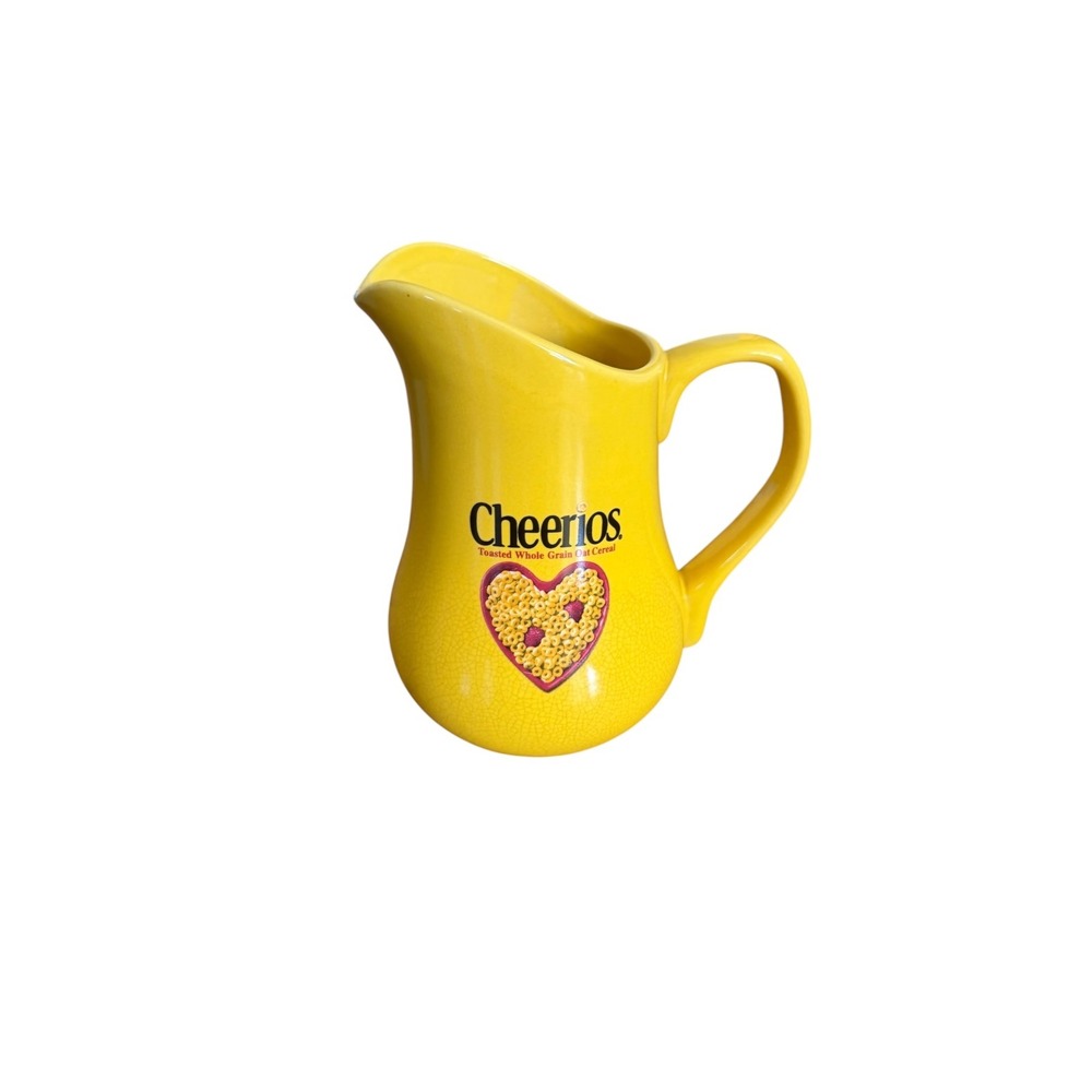 2003 Vintage‎ Cheerios Ceramic Milk Pitcher Yellow 7" Breakfast Advertising